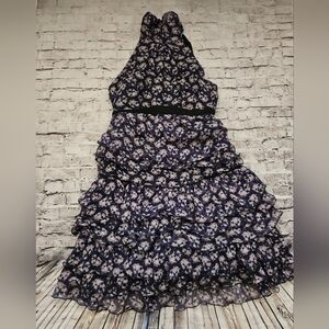 Zara Blue Print Silk Blend Ruffle Mini Dress Small